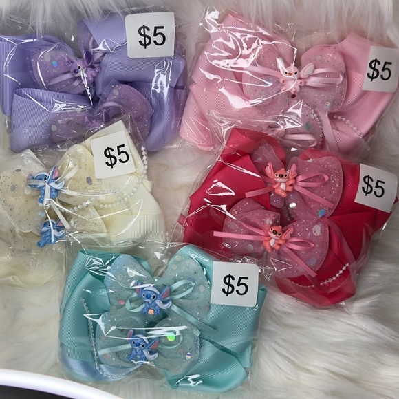 None Other - 5 sets of 2 stitch Charming Kids Hair Bow Set with Character Accents